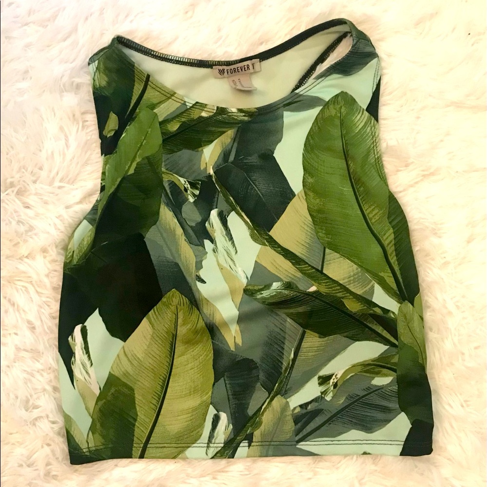 Forever 21 Green Leaf Print Swim Top